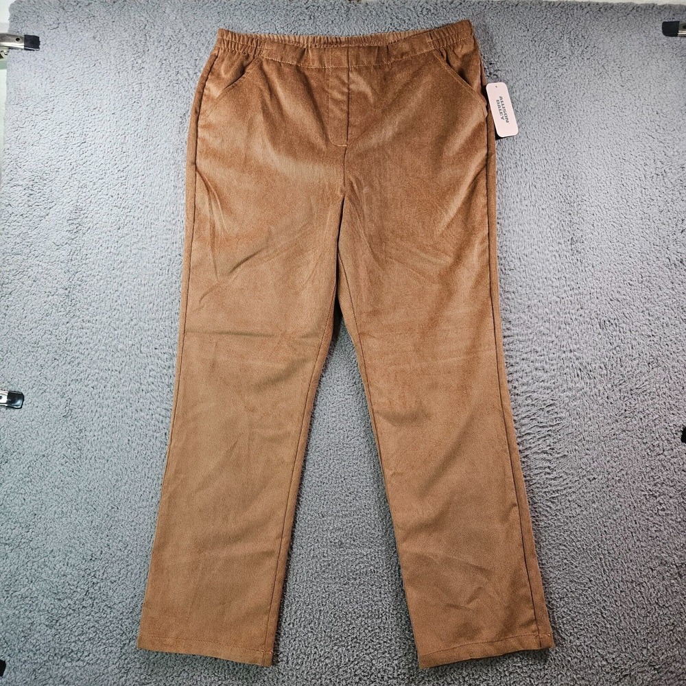 $49 NWT Allison Daley Pants Women 16R Elastic Waist ‎ Corduroy Brown - NEW